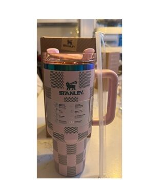 Stanley Pink Check Luxury Insulated Travel Tumbler with Handle